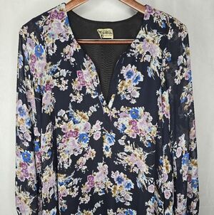 Show me Your Mumu Tunic Top Black Floral Sheer Balloon Sleeve Whimsy Fairy S